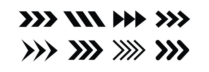 Arrow icon set. Arrow. Cursor. Black vector arrows icons. Collection different arrows sign. Modern simple arrows. Black arrow pointing to the right. Black direction pointer. Vector illustration.
