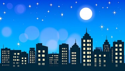Naklejka premium City skyline at night with a full moon