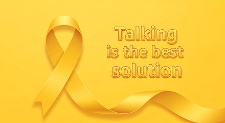 A yellow ribbon and the text talking is the best solution on a yellow colored background image art