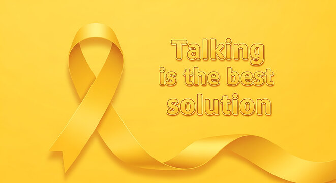A yellow ribbon and the text talking is the best solution on a yellow colored background image art