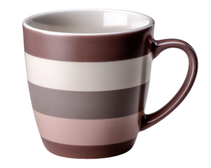 Striped ceramic mug brown white and pink glossy finish modern drinkware isolated on transparency background perfect for coffee or tea simple and stylish design