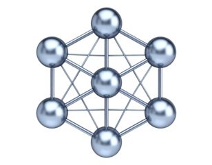 3D Connected Nodes Network Icon, Front View, Isolated on Transparent Background