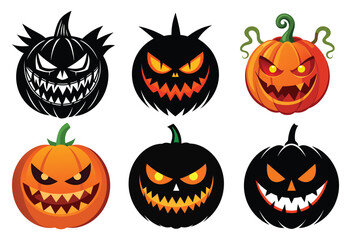 Halloween pumpkin set with monster emotion faces. Vector