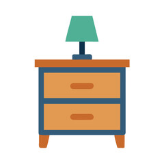 Stylized illustration of nightstand with a lamp, flat design, dark background.