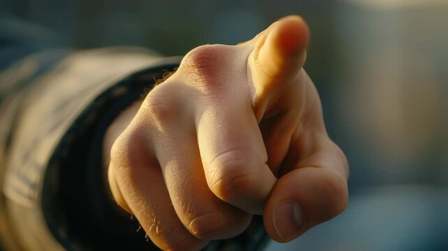 A person pointing their finger at the camera