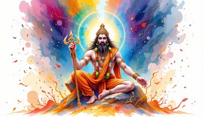 Obraz premium watercolor painting of brahman ultimate reality in a unique pose in a unique pose in a unique pose from from below with majestic presence