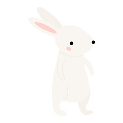 Kawaii rabbit, bunny, hare walking isolated on transparent. Flat vector illustration. Cute cartoon character. Mid Autumn Festival, Tsukimi, Chuseok, Easter festive design element, holiday clip art