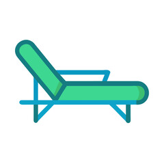 Flat illustration of a blue-green lounge chair against a black background.