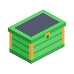 Isometric Green Chest Illustration on Black Background with Simple Design and Style