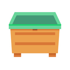 Flat illustration of a rectangular wooden storage box with a light green lid