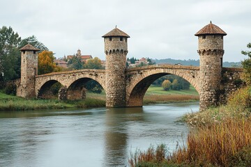Fototapeta premium medieval bridge over a river with stone towers