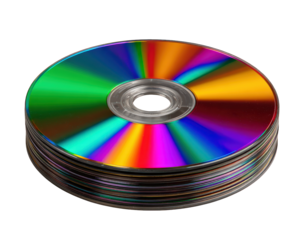 Stack of compact discs colorful reflection round shape shiny surface isolated on transparency background digital storage technology vibrant clean object