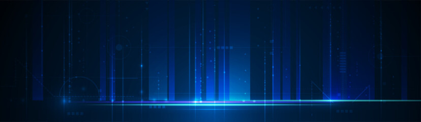 Vector abstract circuit board, Illustration high tech, network connection, science and information technology on dark blue color background. Digital futuristic concept for website, banner template