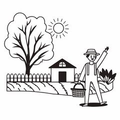 Naklejka premium A farmer with basket in farm field isolated on white background
