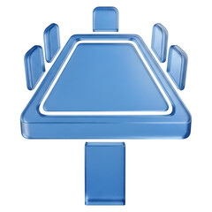 3D Render of Blue Glass Meeting Table, Conference Room, Transparent Table Design, Business Meeting, Collaboration Space, Glass Meeting Room