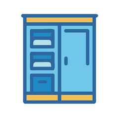 Stylized Wardrobe Illustration with Shelves and Drawer for Organization Storage