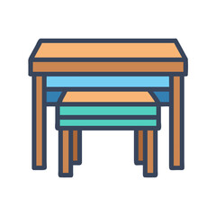 Modern study desk and matching bench illustration with clean lines on black background