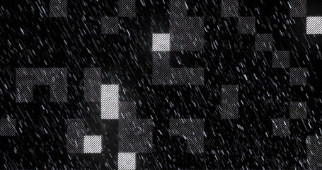 Displaying abstract grid featuring striped geometric shapes on screen, with falling white streaks