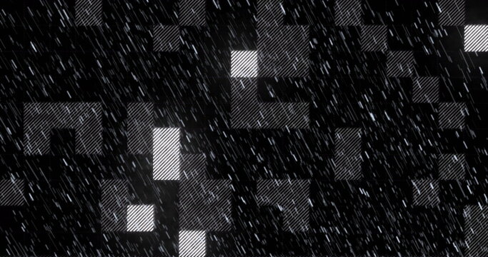 Displaying abstract grid featuring striped geometric shapes on screen, with falling white streaks