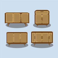 Set of furniture wood net cupboard table interior design illustration vector