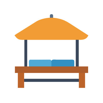 Flat vector illustration of outdoor furniture daybed with canopy on black background