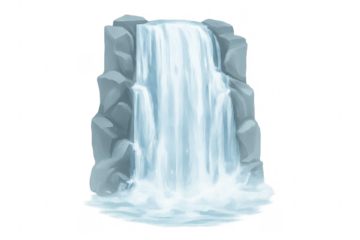 Waterfall cascading down rocky cliff with transparent background