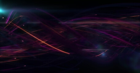 Swirling luminous ribbons twisting across cosmic void, with vibrant purple magenta orange trails