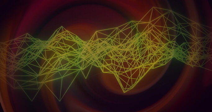 Floating 3D triangular wireframe mesh drifting in abstract environment, with neon gradient lines - Powered by Adobe