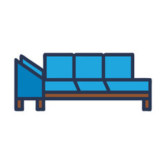 Illustration of a modern blue sofa with brown legs in flat style
