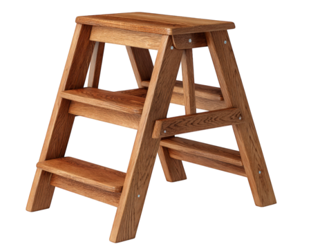 Wooden step ladder home interior access tool brown sturdy compact furniture loft practical isolated on transparency background