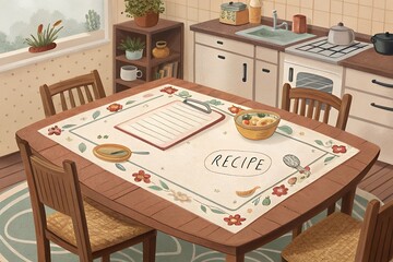 Cozy kitchen scene with dining table and floral runner