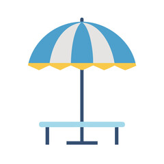 Obraz premium Stylized outdoor beach umbrella and table icon on a black background