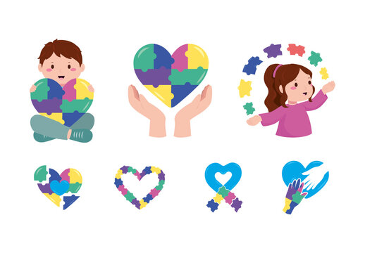Colorful Autism Day Awareness Support Illustrations Set