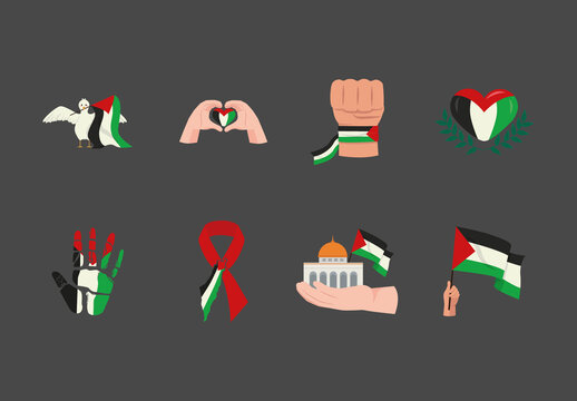 Colorful Palestine Save Illustrations Freedom Solidarity Support Designs Set