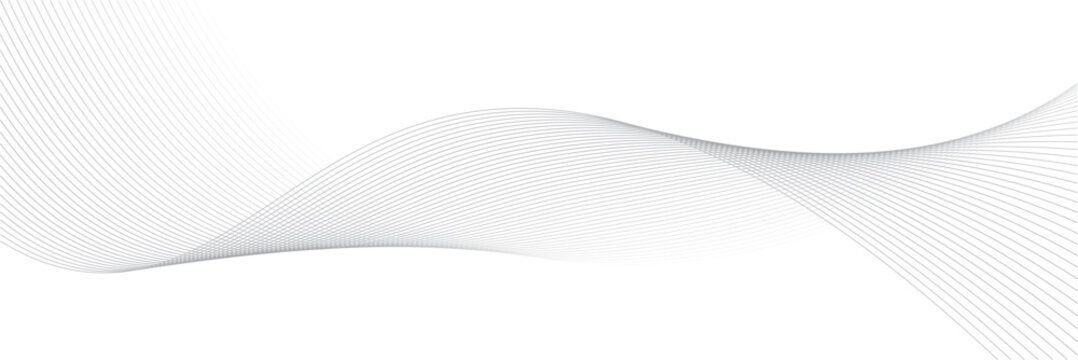 Abstract grey wave lines background with a flowing dynamic curve on a white backdrop.