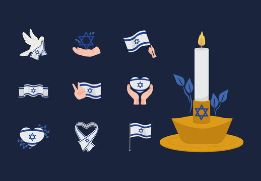 White And Blue Israel Peace Illustrations Unity Support Designs Set