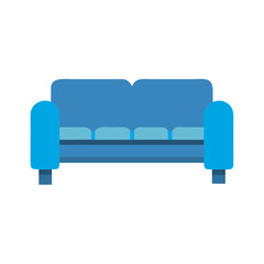 Blue sofa flat vector illustration isolated on black background, modern design