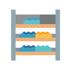 Colorful folded laundry in a shelf, organized clothes, interior design illustration