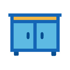 Minimalist Light Blue Cabinet with Two Doors and Golden Top Edge