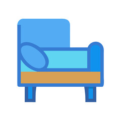 Modern blue armchair illustration on black background, furniture design element