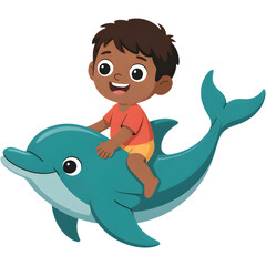 Naklejka premium Child Riding a Dolphin