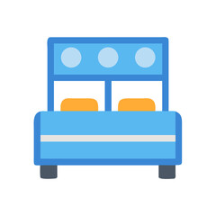 Blue Bed Icon with Pillows and Headboard in a Flat Style Design