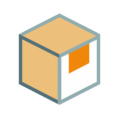 Isometric delivery box on black background, symbol of shipment, e-commerce, cargo