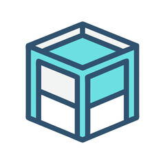 Modern stylized cube illustration on black background showcasing 3D concept in minimal art