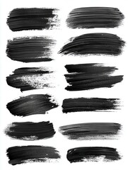 black oil brush strokes isolated on a white background showing different angles and emotions