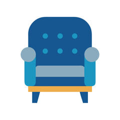 Stylish blue armchair illustration in flat vector style on black background