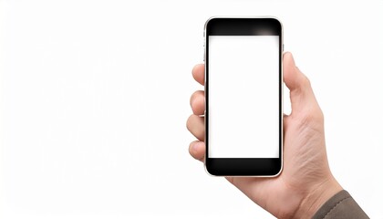 hand showing smartphone with blank screen isolated