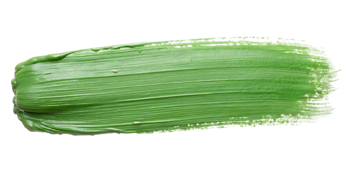 Textured green paint brush stroke with visible bristles graphic design isolated on a transparent background