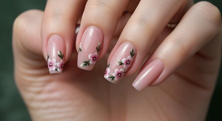 Naklejka premium manicure nude base and delicate pink and white floral designs