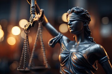 Statue of Lady Justice, holding scales of justice.  Close-up